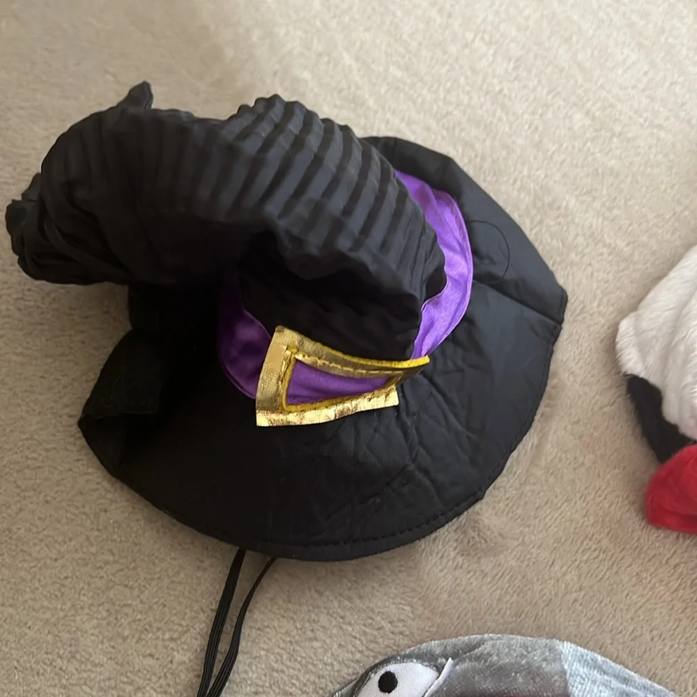 EUC Halloween Cat/Small Dog Witch Hat,Shark and Cow Costume Hats Set of 3